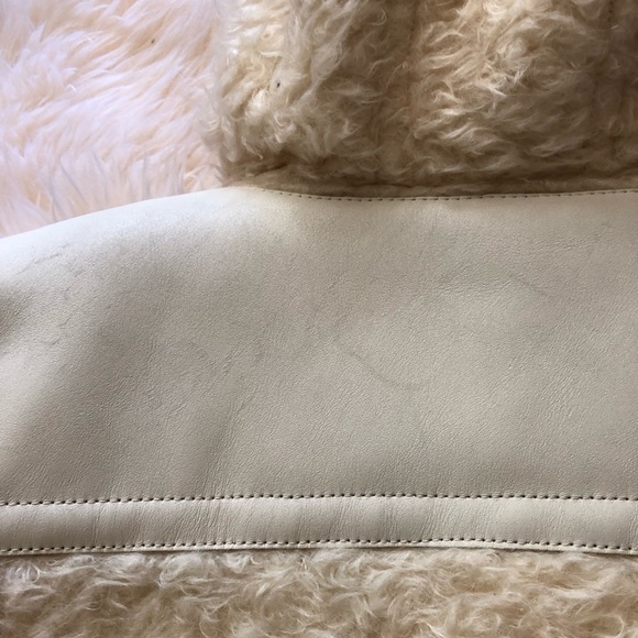 Coach ivory Mohair Faux Fur leather patch duffle coat Zippered M - Picture 13 of 16